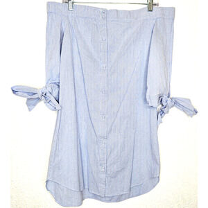 English Factory Womens Mini Shirt Dress Small Blue White Striped Off Shoulder